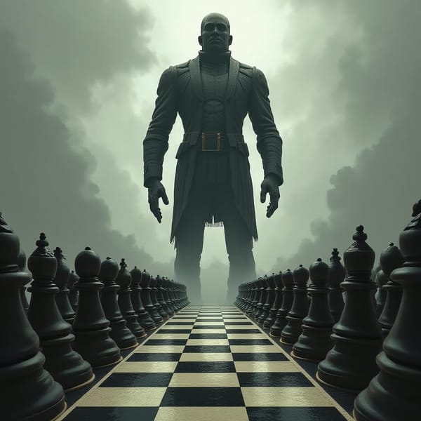 Colossal figure on chessboard illustration