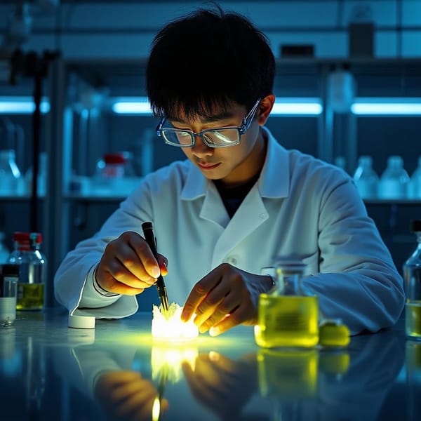 Laboratory scene with glowing object