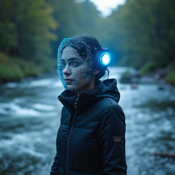 Futuristic portrait with digital overlay