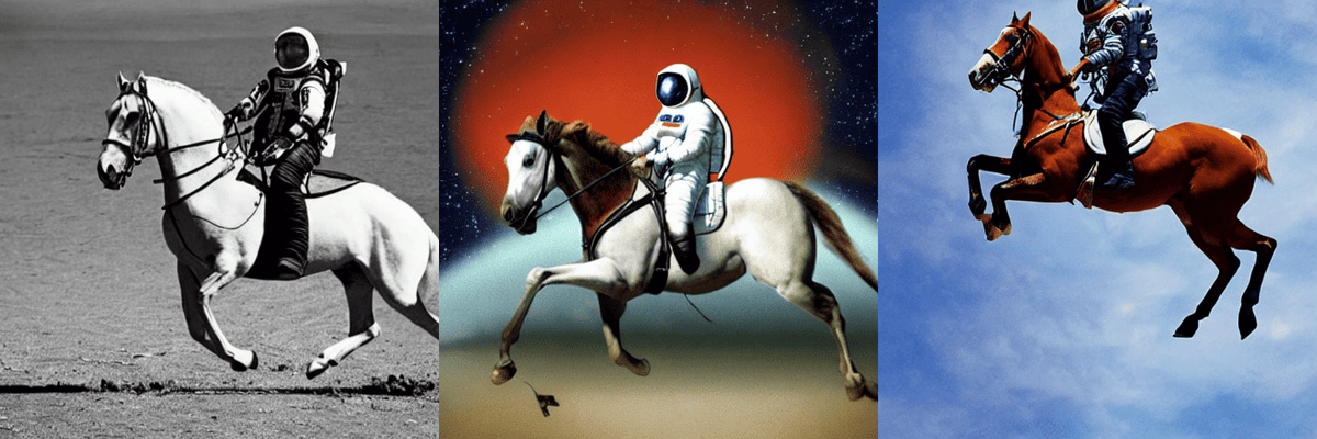 Grid of diverse astronaut on horseback generations