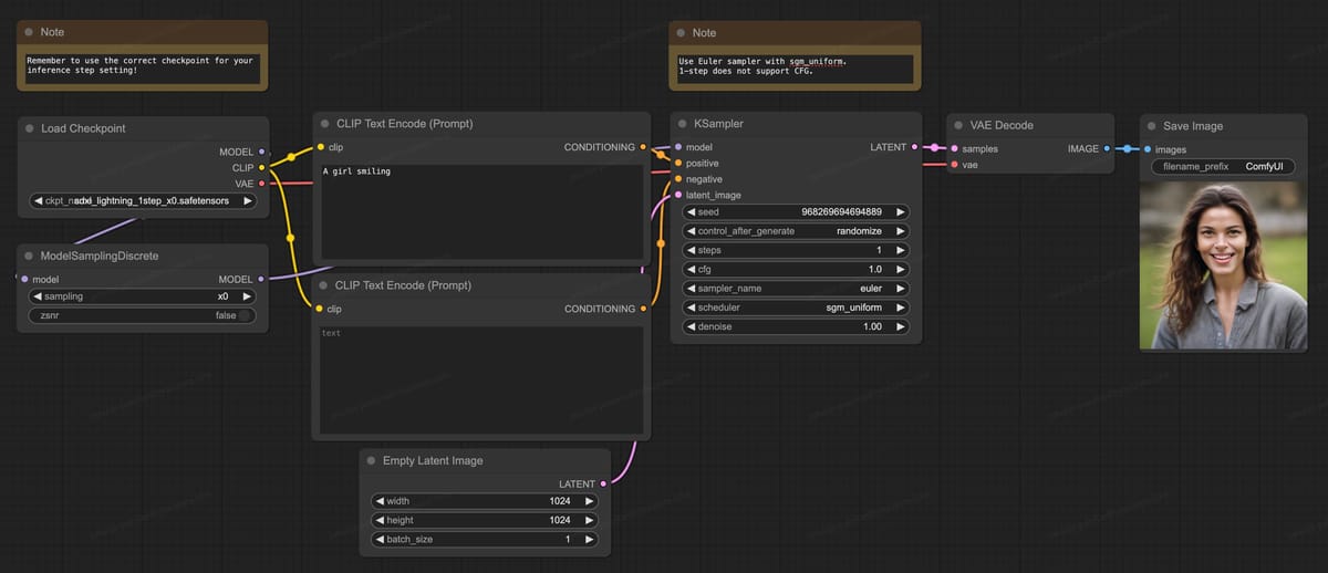 Experimental SDXL-Lightning 1-step full checkpoint workflow