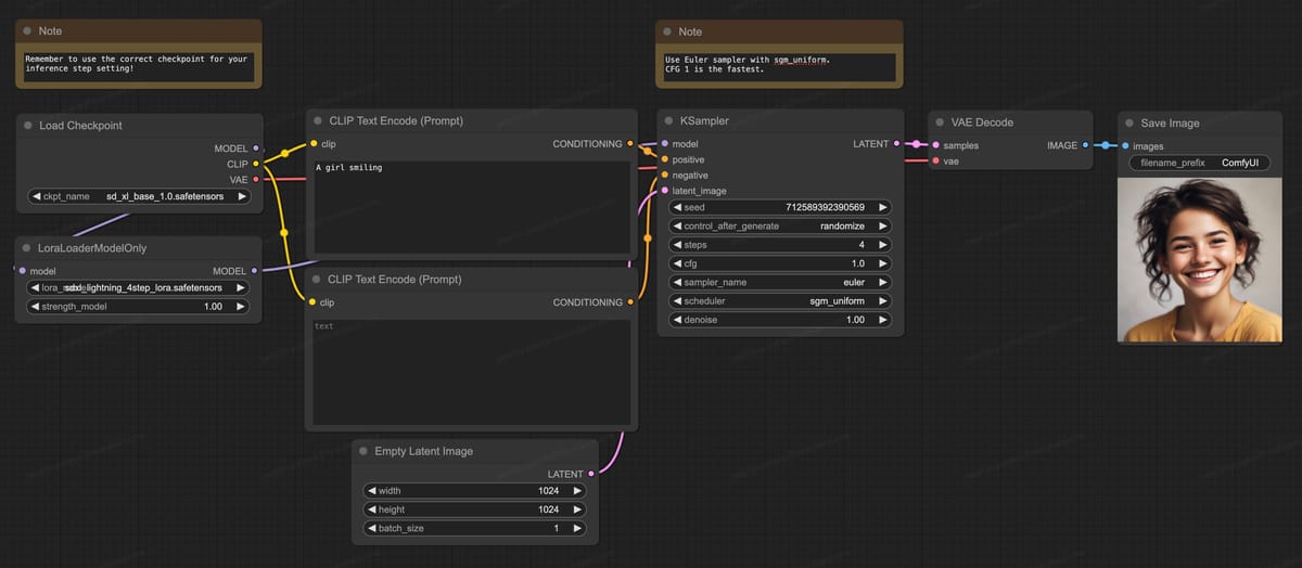 ComfyUI workflow for SDXL-Lightning 4-step LoRA