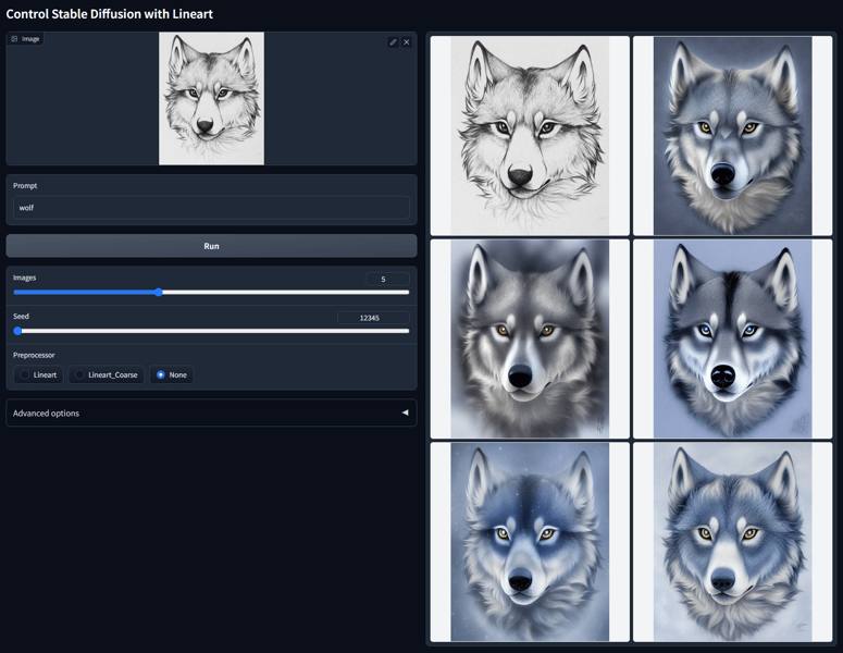 Manual lineart input for wolf head generation