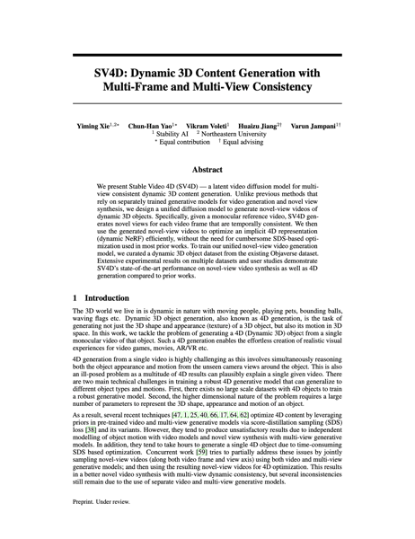 First page of SV4D technical report