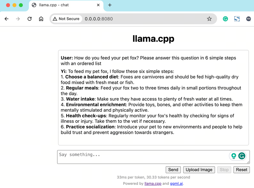 Chatbot web UI screenshot