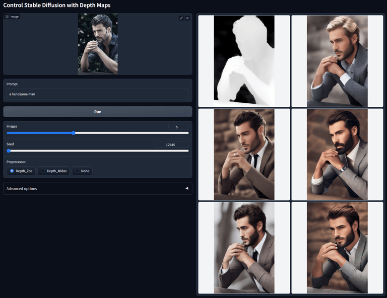 Depth-based image generation outputs of ControlNet SD 1.5 Depth