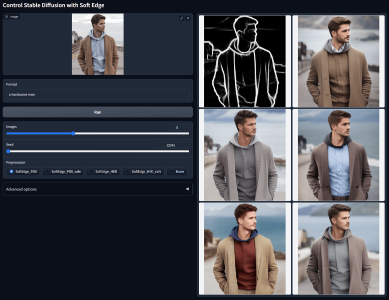 Interface screenshot: Test output for Stable Diffusion with Soft Edge