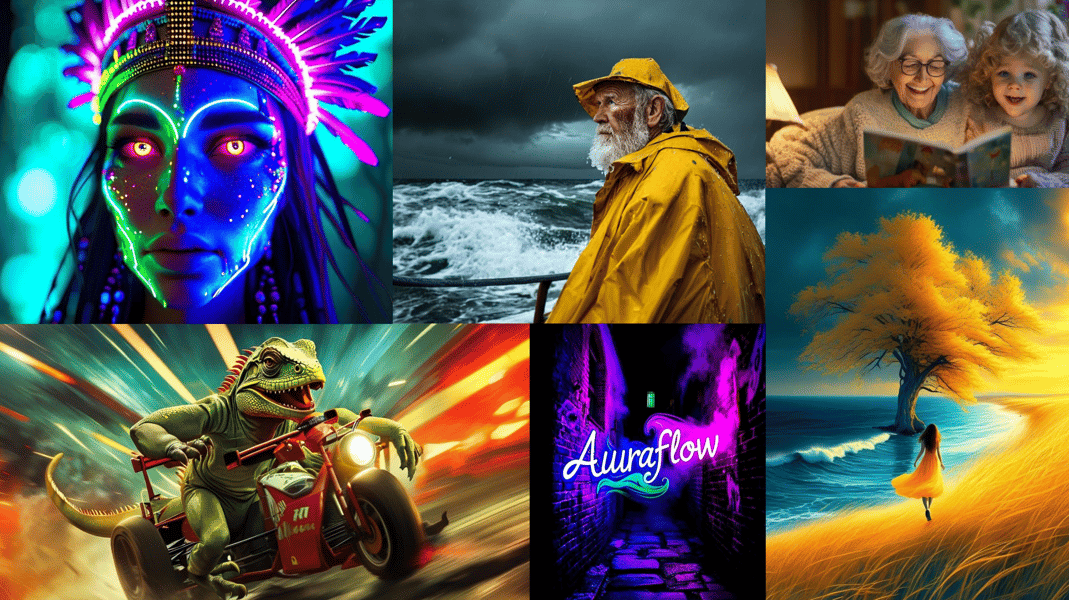 Collage of AuraFlow v0.3 generative outputs