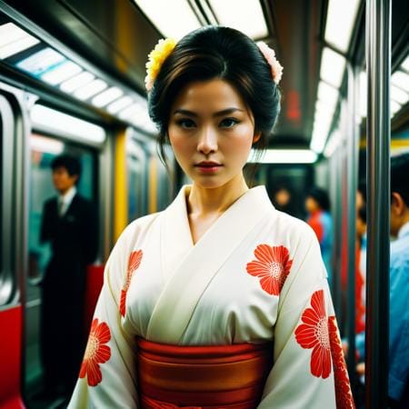 Woman in Kimono, Subway Setting