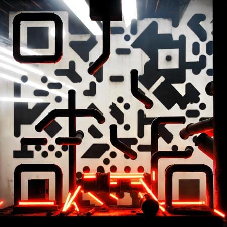 Industrial QR code with glowing pipes