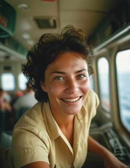 Photorealistic male portrait in a train or boat cabin - NightVisionXL output