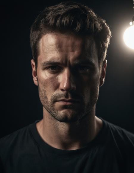 Photorealistic male portrait generated by Realistic Vision XL