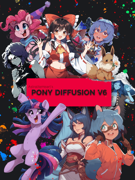 Collage of diverse character art generated by Pony Diffusion V6 XL