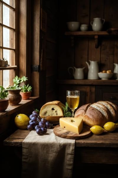 CyberRealistic v8.0 output: detailed rustic kitchen still life