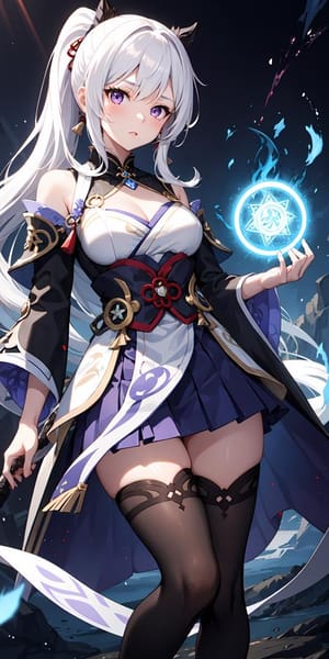 Anime-style character with white hair and magical orb