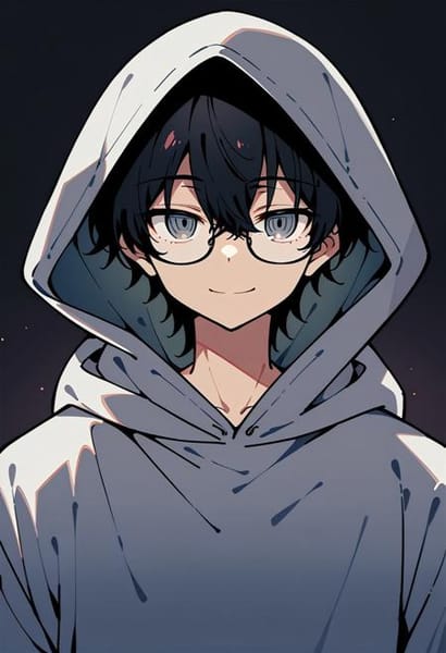 Anime-style portrait of young individual in a hoodie