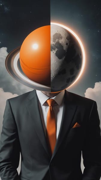 Surreal suit figure with celestial head