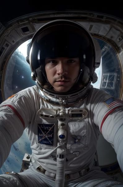 CyberRealistic Negative - SD 1.5 output: astronaut selfie with Earth
