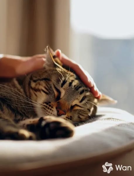 AI-generated still showing cat being pet