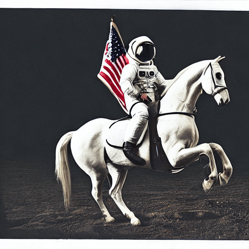 Astronaut riding a horse on lunar landscape