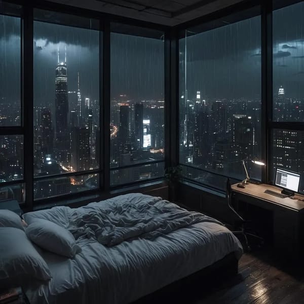AI-generated dimly lit bedroom example