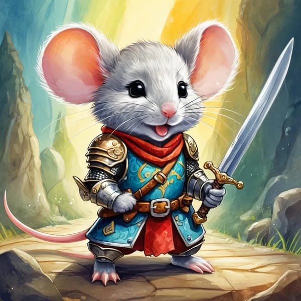 Whimsical knight mouse illustration