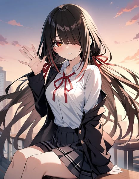 Anime-style girl waving with five distinct fingers