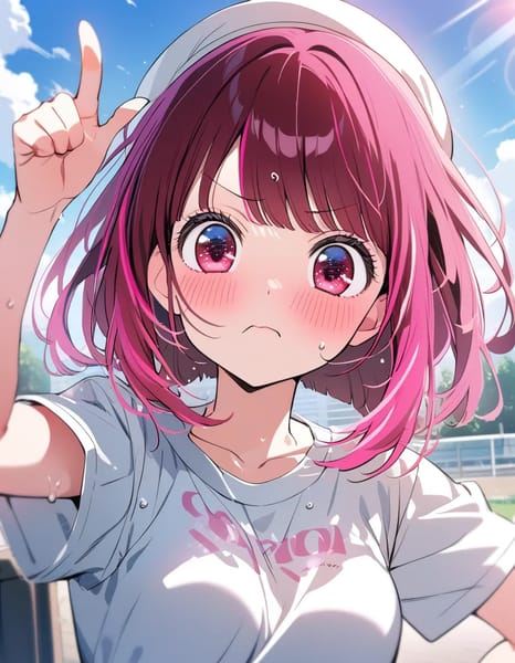 Anime girl with raised index finger, showing distinct gesture