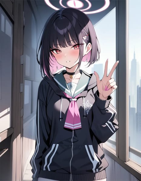 Anime girl making peace sign, model output showing improvement in gesture rendering